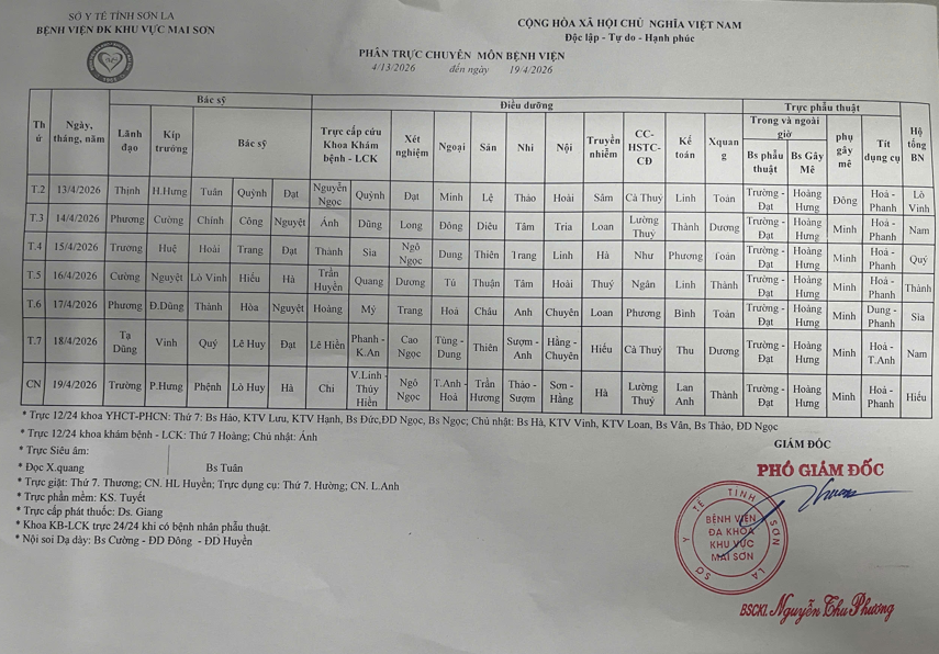 PHÂN TRỰC CHUYÊN MÔN TỪ NGÀY 13/4/2026 ĐẾN 19/4/2026 PHÂN TRỰC CHUYÊN MÔN TỪ NGÀY 13/4/2026 ĐẾN 19/4/2026